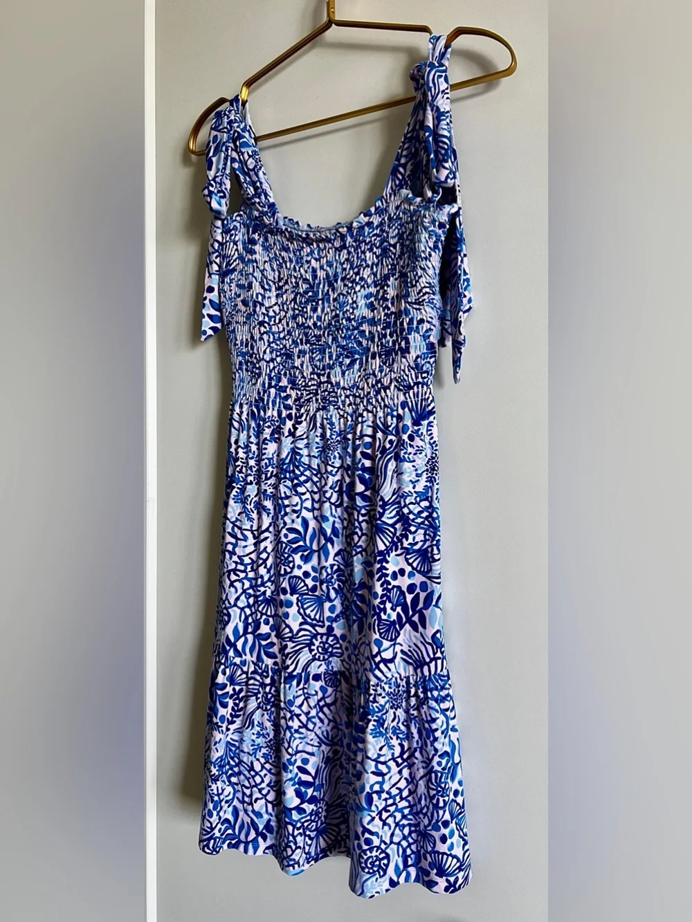 Lilly Pulitzer Kailua Smocked Dress High Tides Good Vibes Bow Strap Size Medium - Picture 8 of 14
